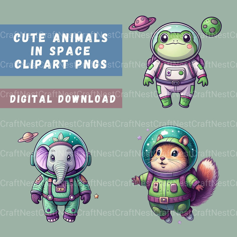 Animals In Space Clipart Bundle - CraftNest - Digital Crafting and Art