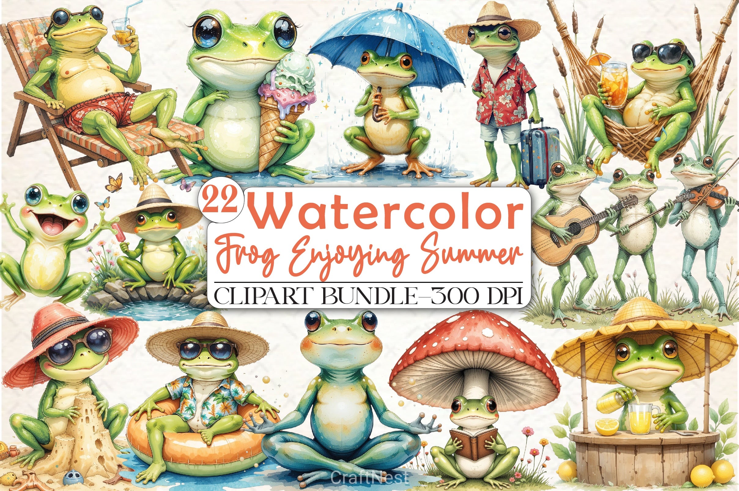 Frog Summer Clipart Bundle - CraftNest - Digital Crafting and Art