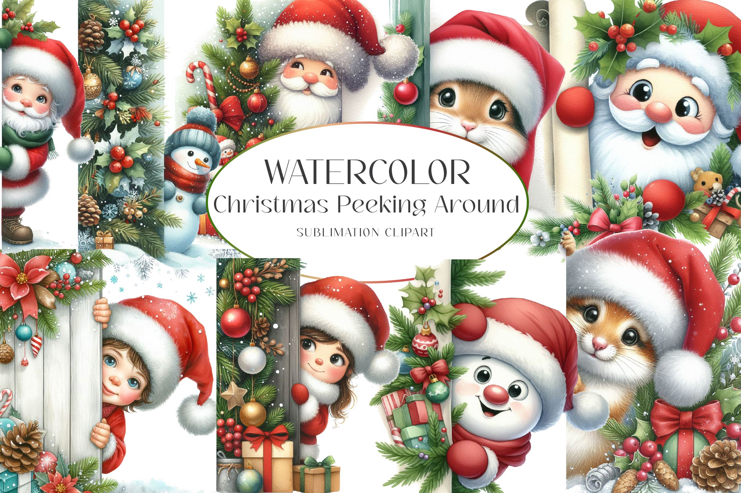 Christmas Peeking Around Corner Clipart Bundle - CraftNest - Digital Crafting and Art