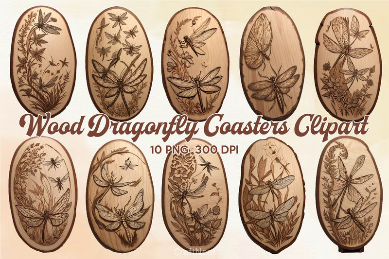 Wood Dragonfly Coasters Clipart Bundle - CraftNest - Digital Crafting and Art