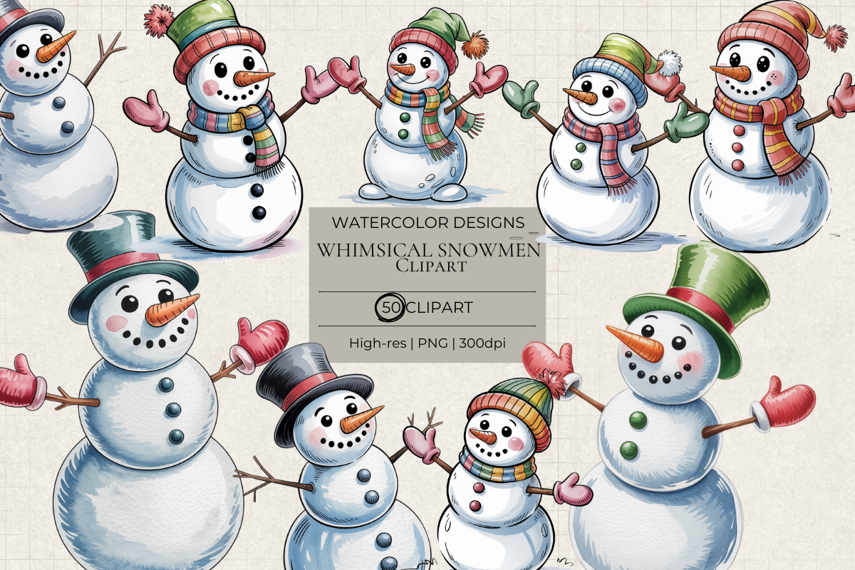 Whimsical Snowmen Clipart