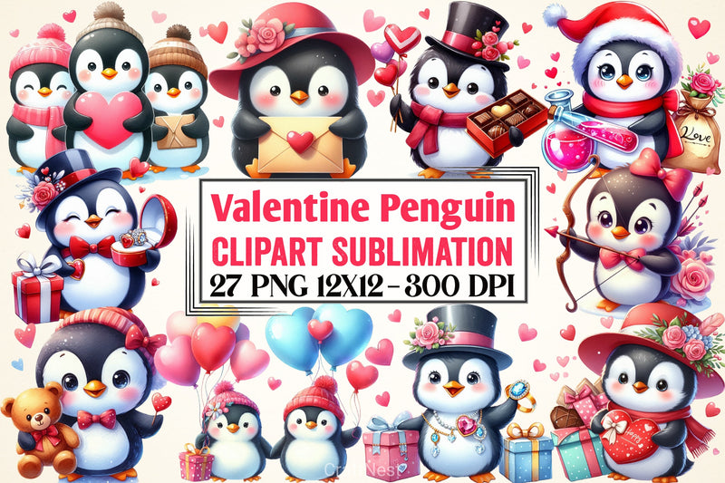 Valentine Penguin Clipart Bundle - CraftNest - Digital Crafting and Art
