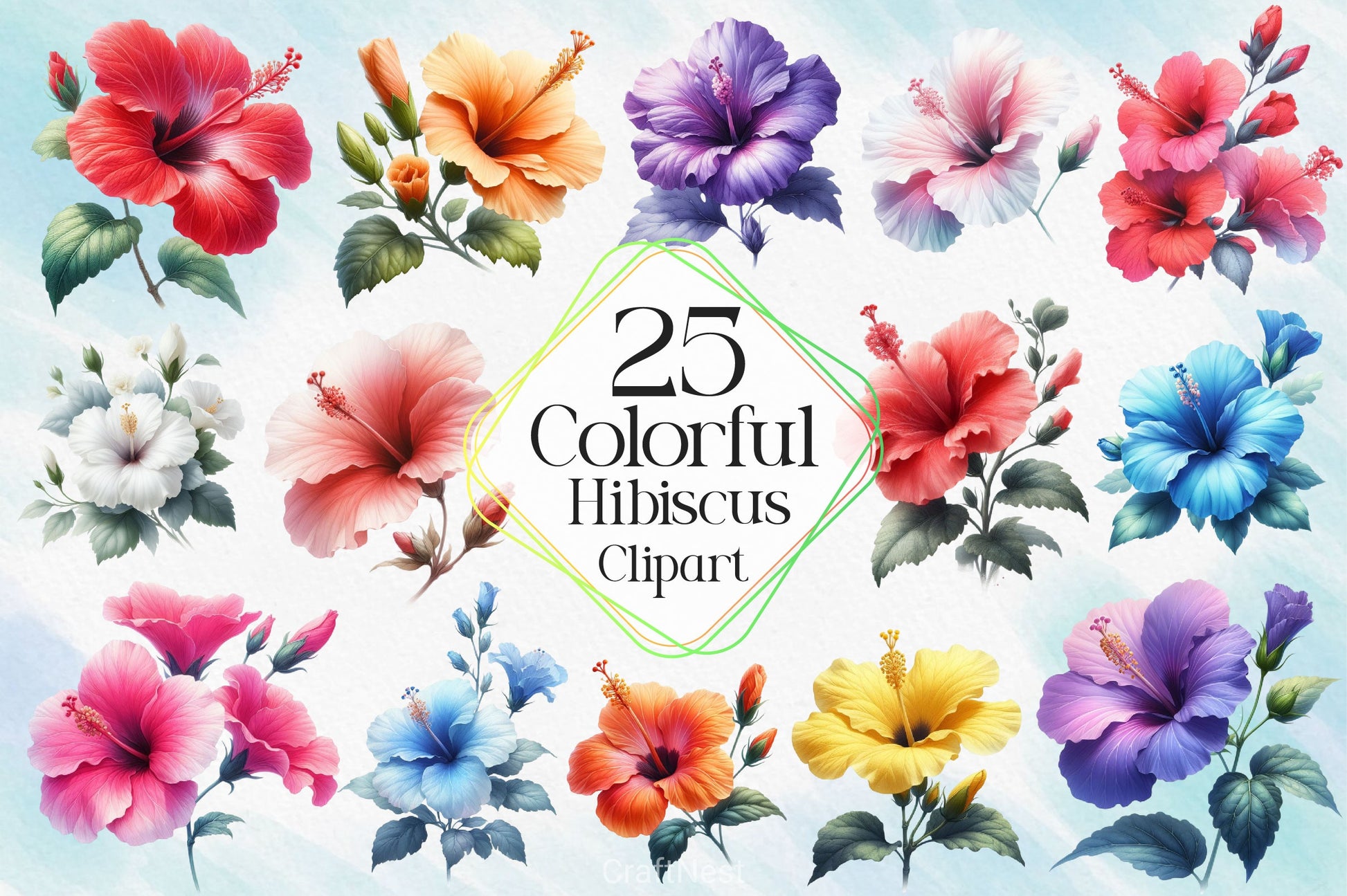Colorful Hibiscus Clipart Bundle - CraftNest - Digital Crafting and Art