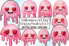 Valentine Drippy Smiley Face Clipart Bundle - CraftNest - Digital Crafting and Art
