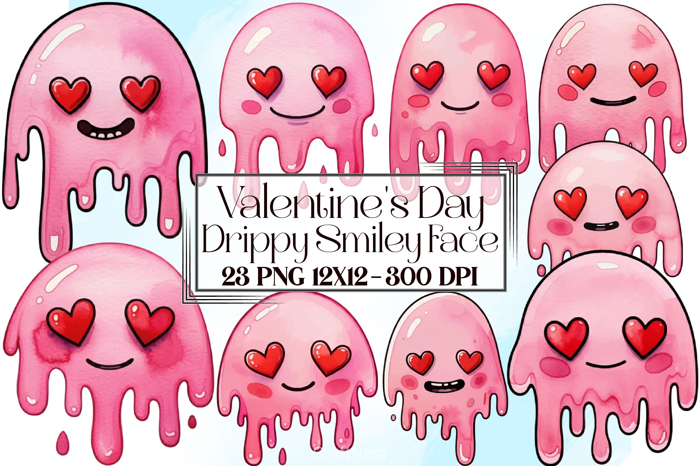 Valentine Drippy Smiley Face Clipart Bundle - CraftNest - Digital Crafting and Art