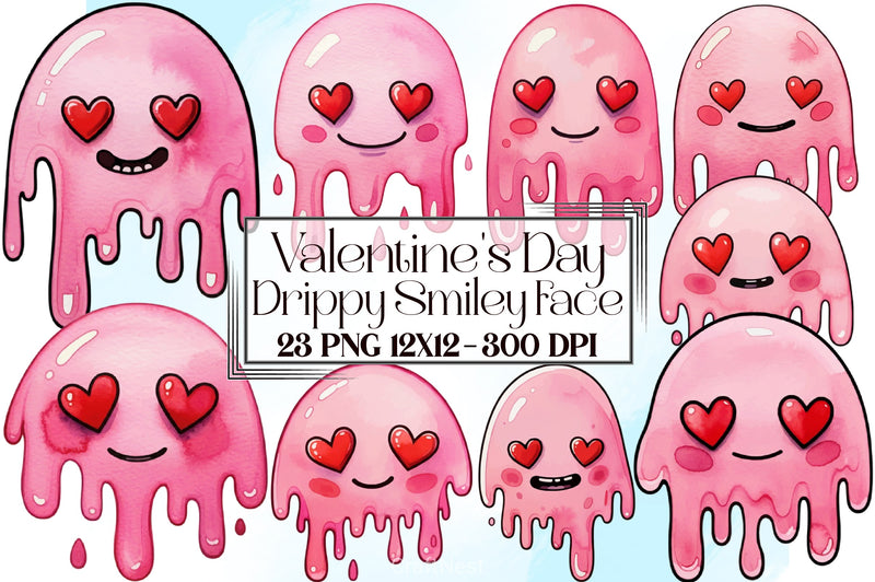 Valentine Drippy Smiley Face Clipart Bundle - CraftNest - Digital Crafting and Art