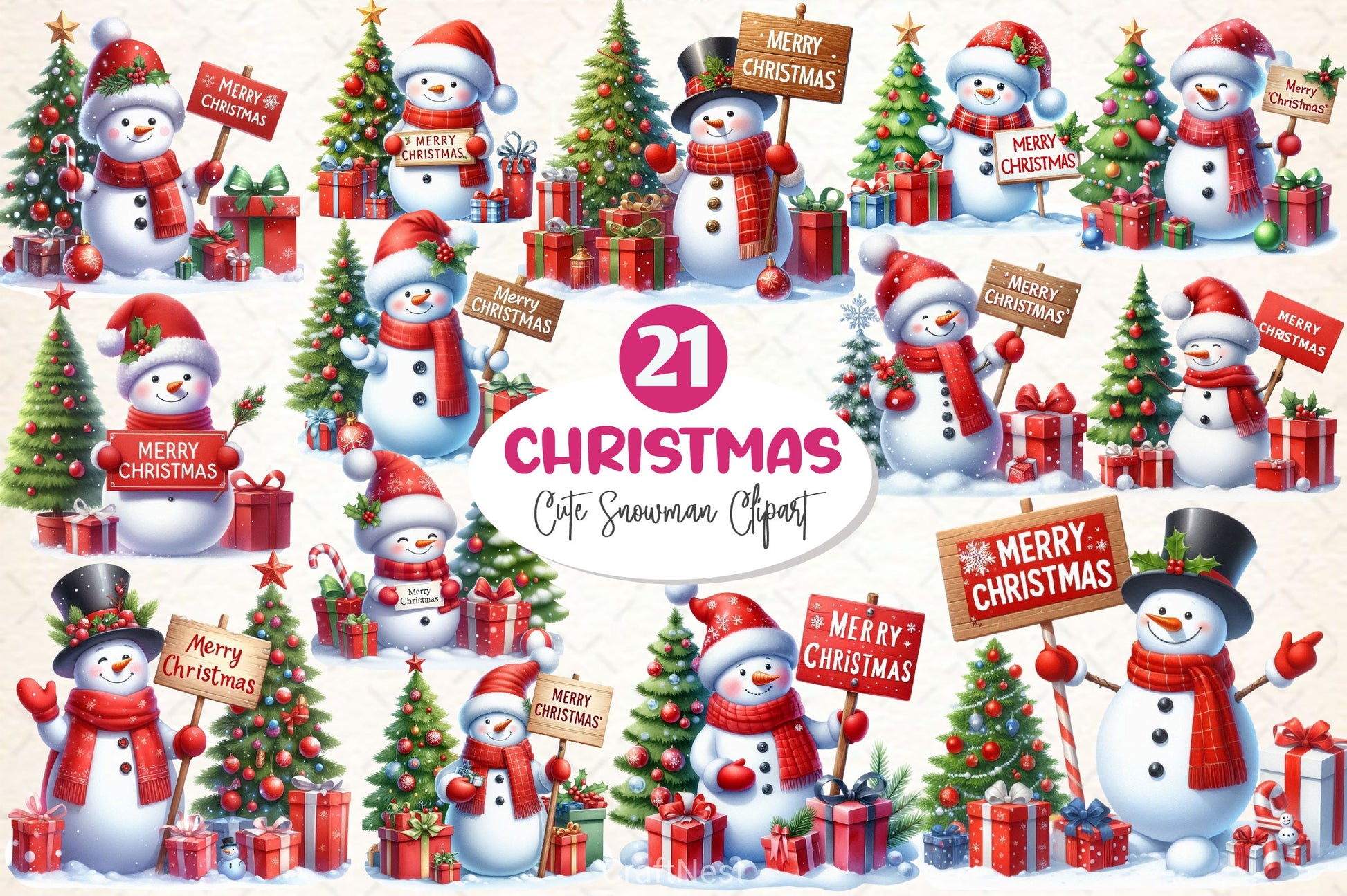 Cute Snowman Christmas Clipart Bundle - CraftNest - Digital Crafting and Art