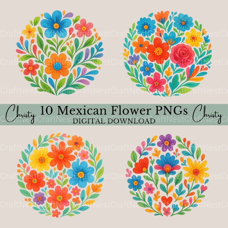 Mexican Flowers Circle Clipart Bundle - CraftNest - Digital Crafting and Art