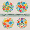 Mexican Flowers Circle Clipart Bundle