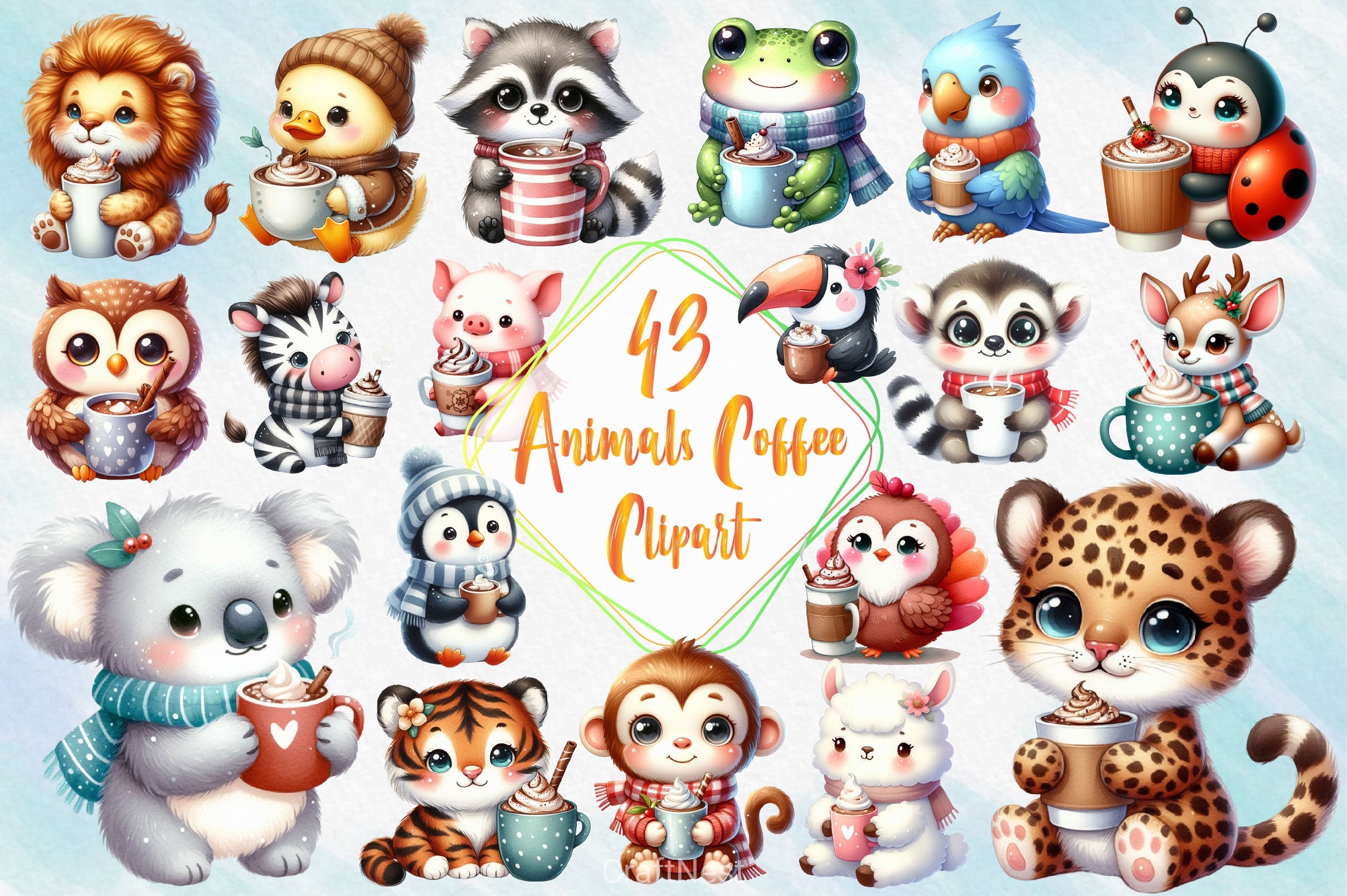 Animals With Coffee Clipart Bundle - CraftNest - Digital Crafting and Art