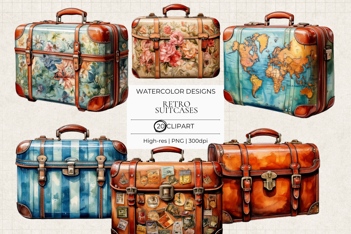 Retro Suitcases Clipart
