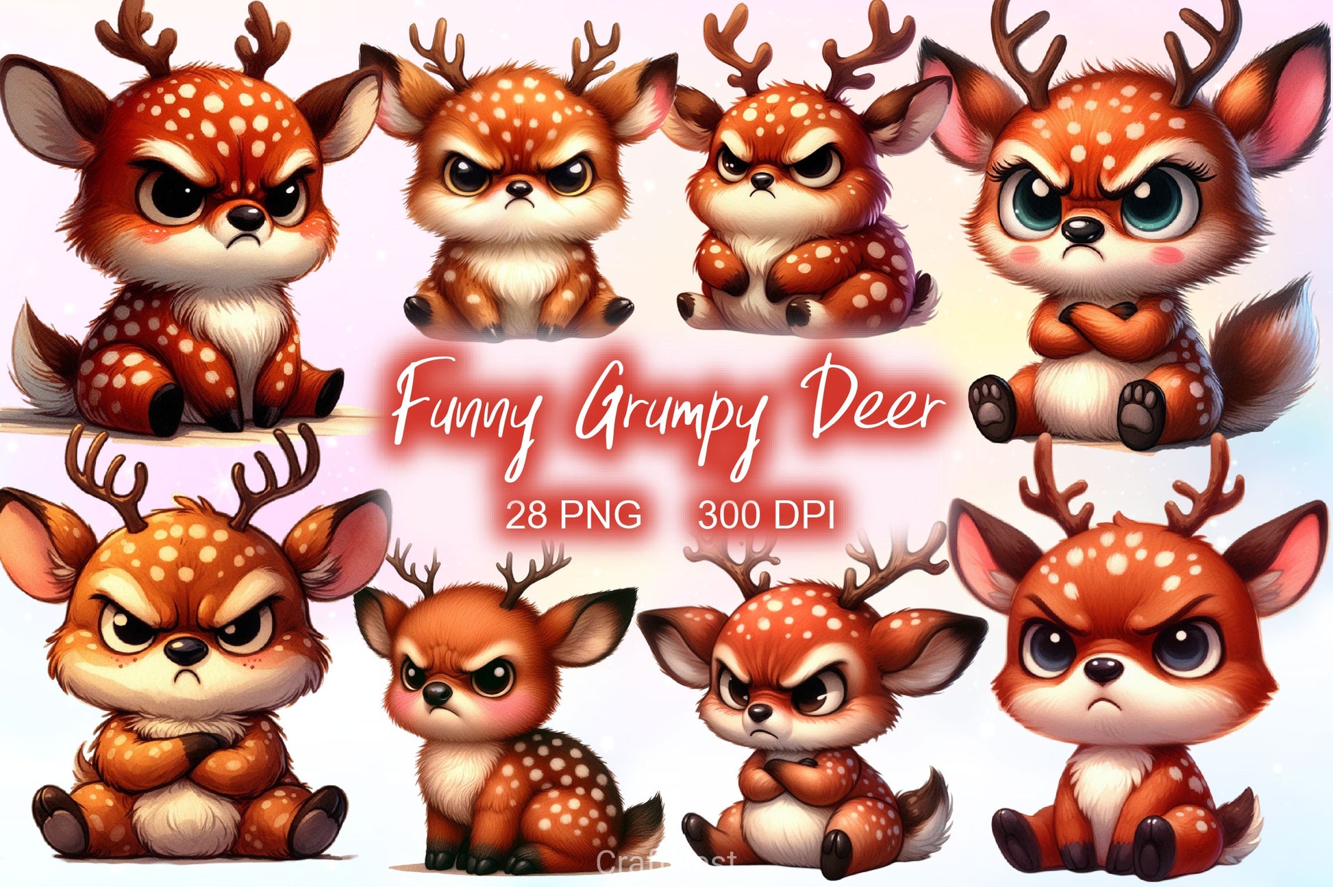 Funny Grumpy Deer Clipart Bundle - CraftNest - Digital Crafting and Art