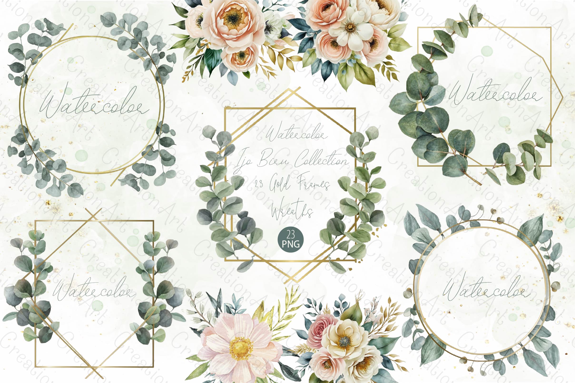 Gold Frames Eucalyptus Clipart Bundle - CraftNest - Digital Crafting and Art