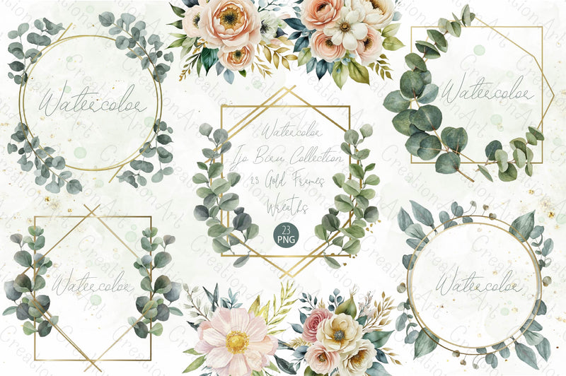 Gold Frames Eucalyptus Clipart Bundle - CraftNest - Digital Crafting and Art