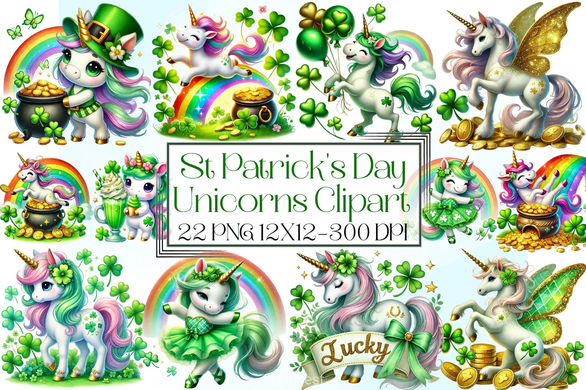 St Patrick's Day Unicorns Clipart Bundle 2 - CraftNest - Digital Crafting and Art