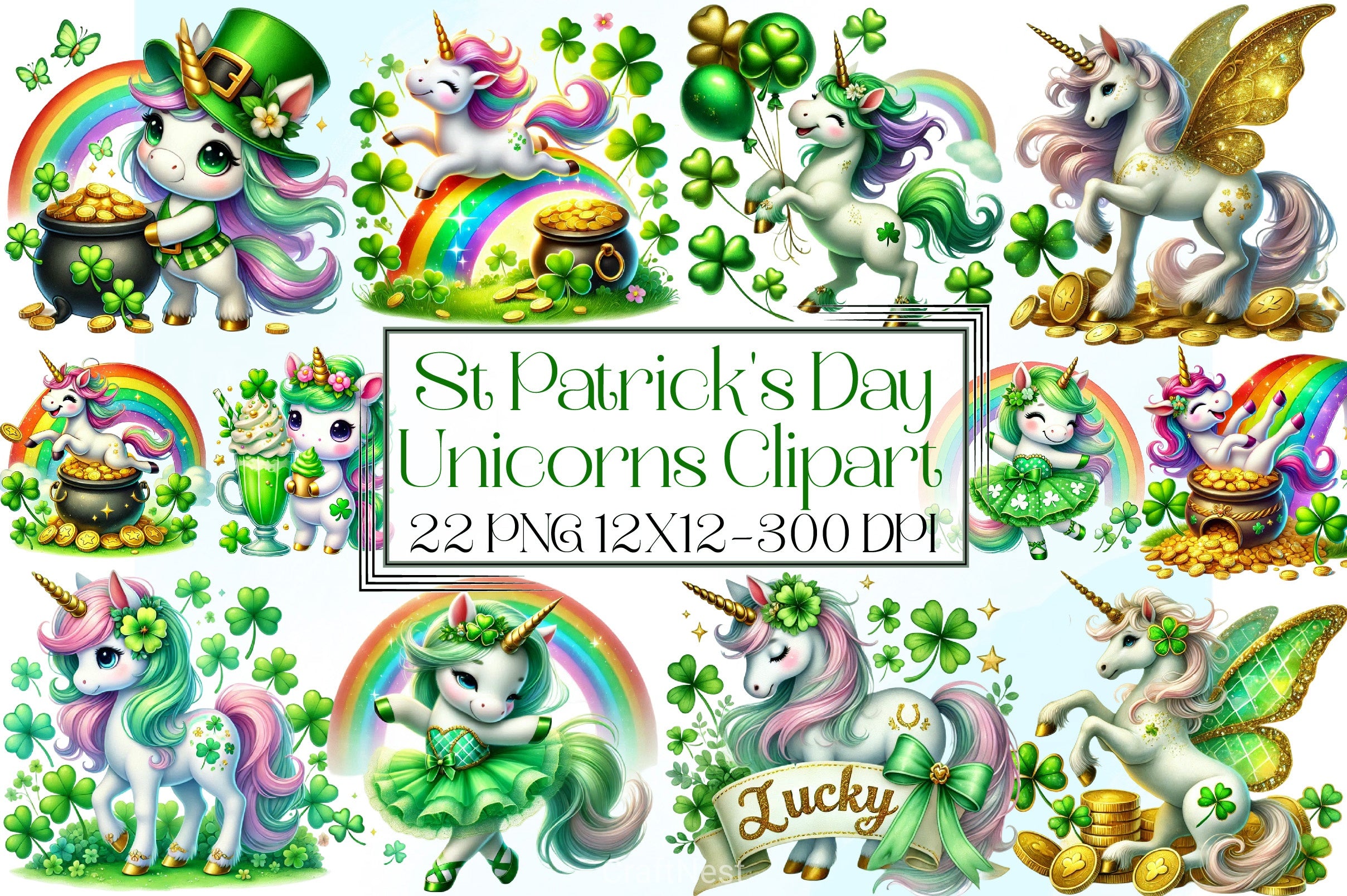 St Patrick's Day Unicorns Clipart Bundle 2 - CraftNest - Digital Crafting and Art