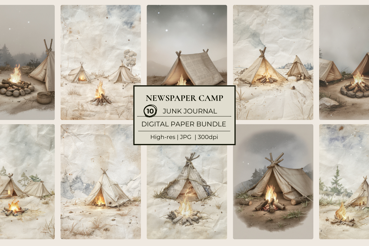 Newspaper Camps Junk Journal Papers