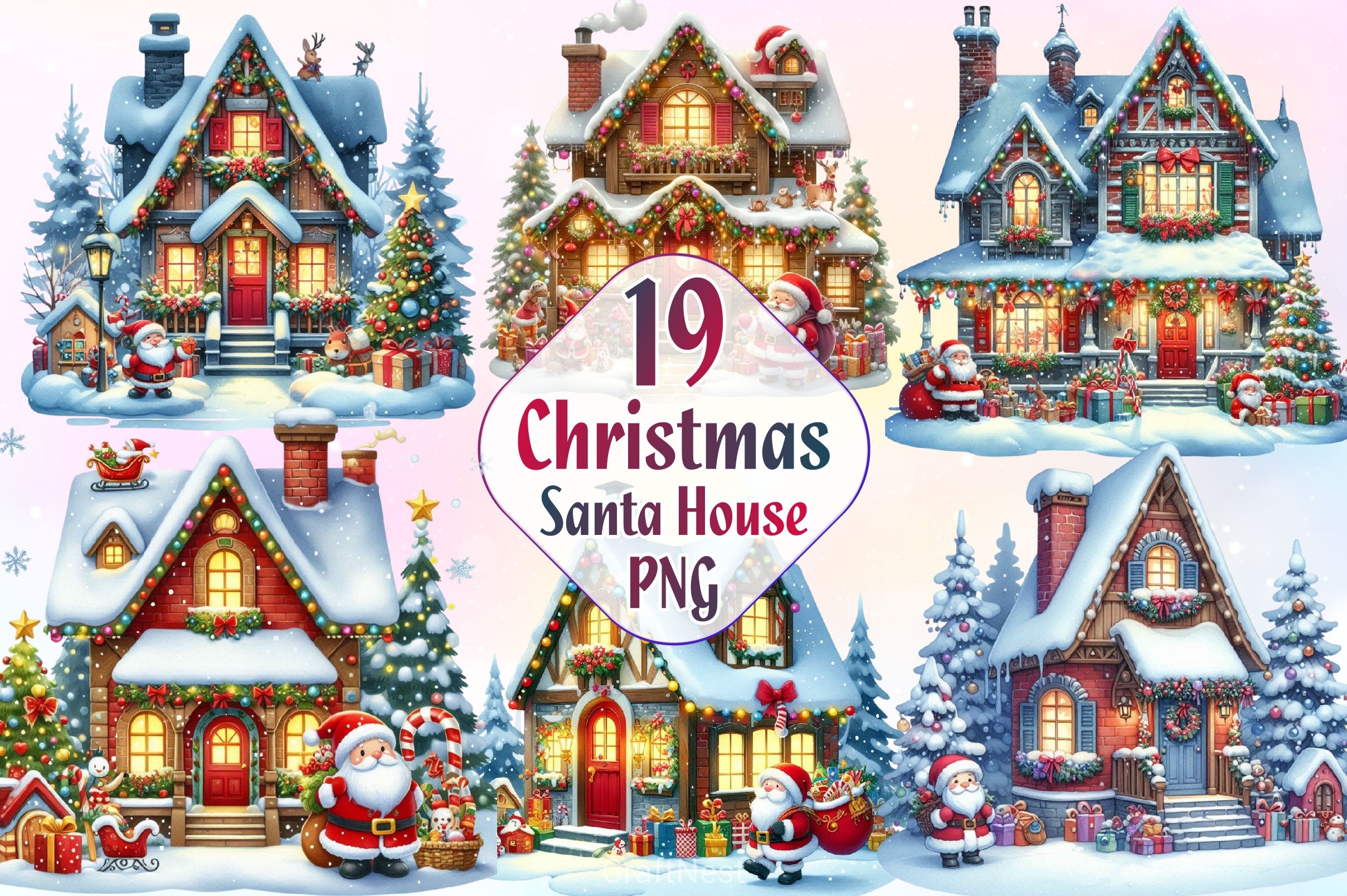 Christmas House Santa House Clipart Bundle - CraftNest - Digital Crafting and Art