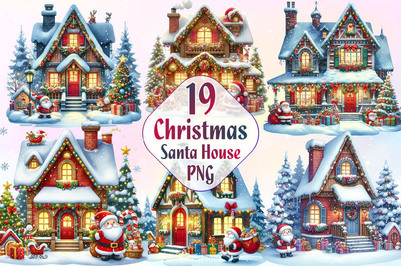 Christmas House Santa House Clipart Bundle - CraftNest - Digital Crafting and Art