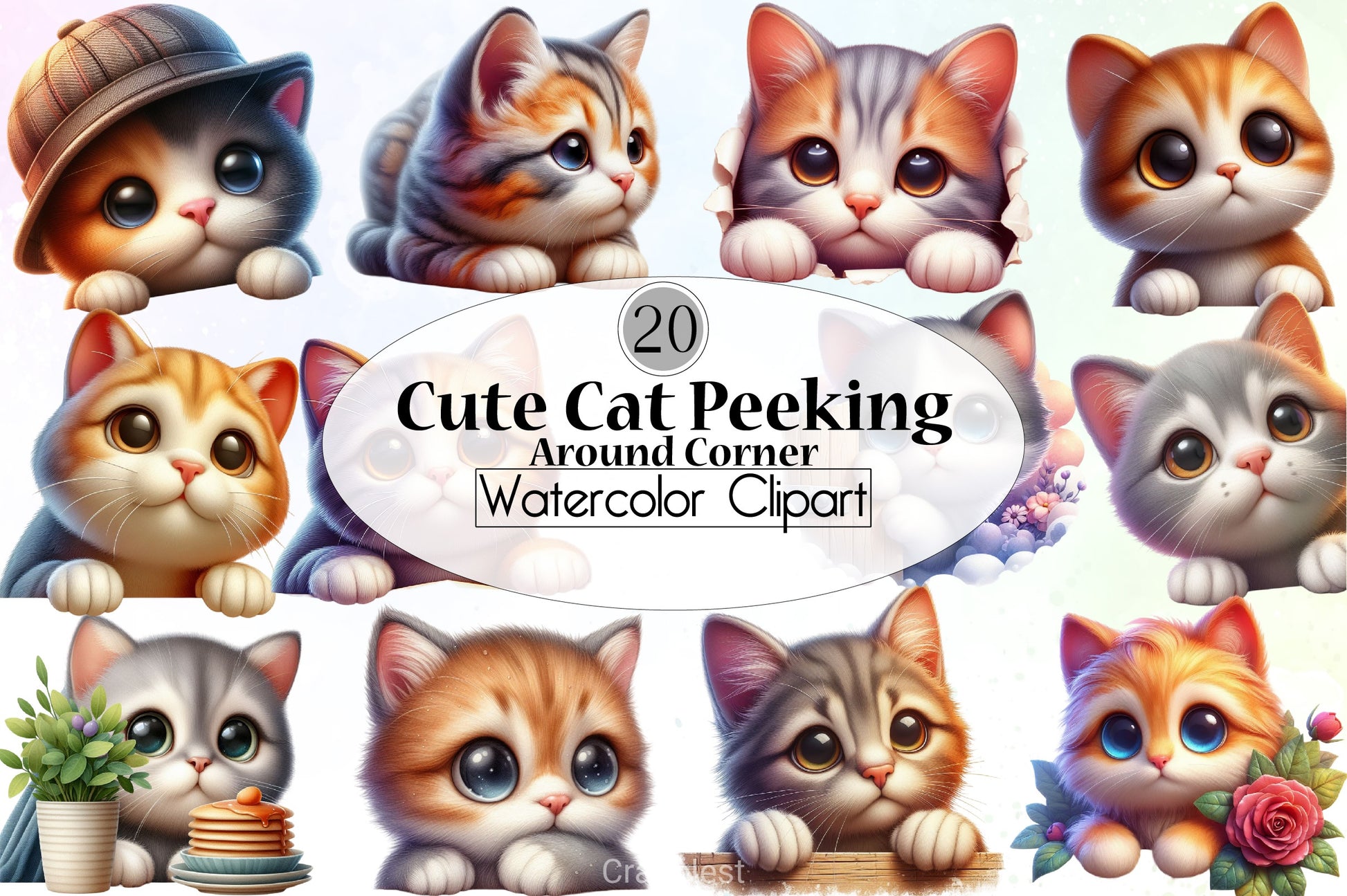 Cute Cat Peeking Clipart Bundle - CraftNest - Digital Crafting and Art