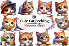 Cute Cat Peeking Clipart Bundle - CraftNest - Digital Crafting and Art