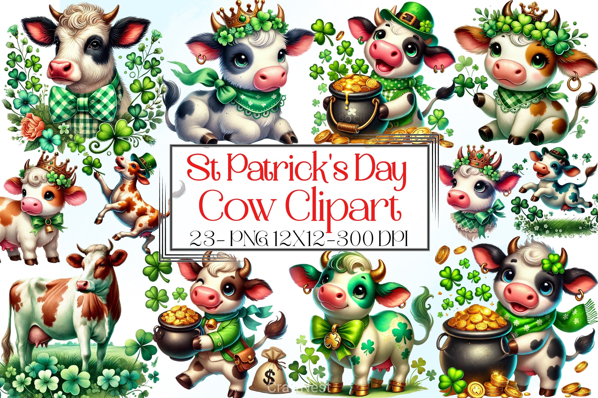 St. Patrick's Cow Clipart Bundle - CraftNest - Digital Crafting and Art