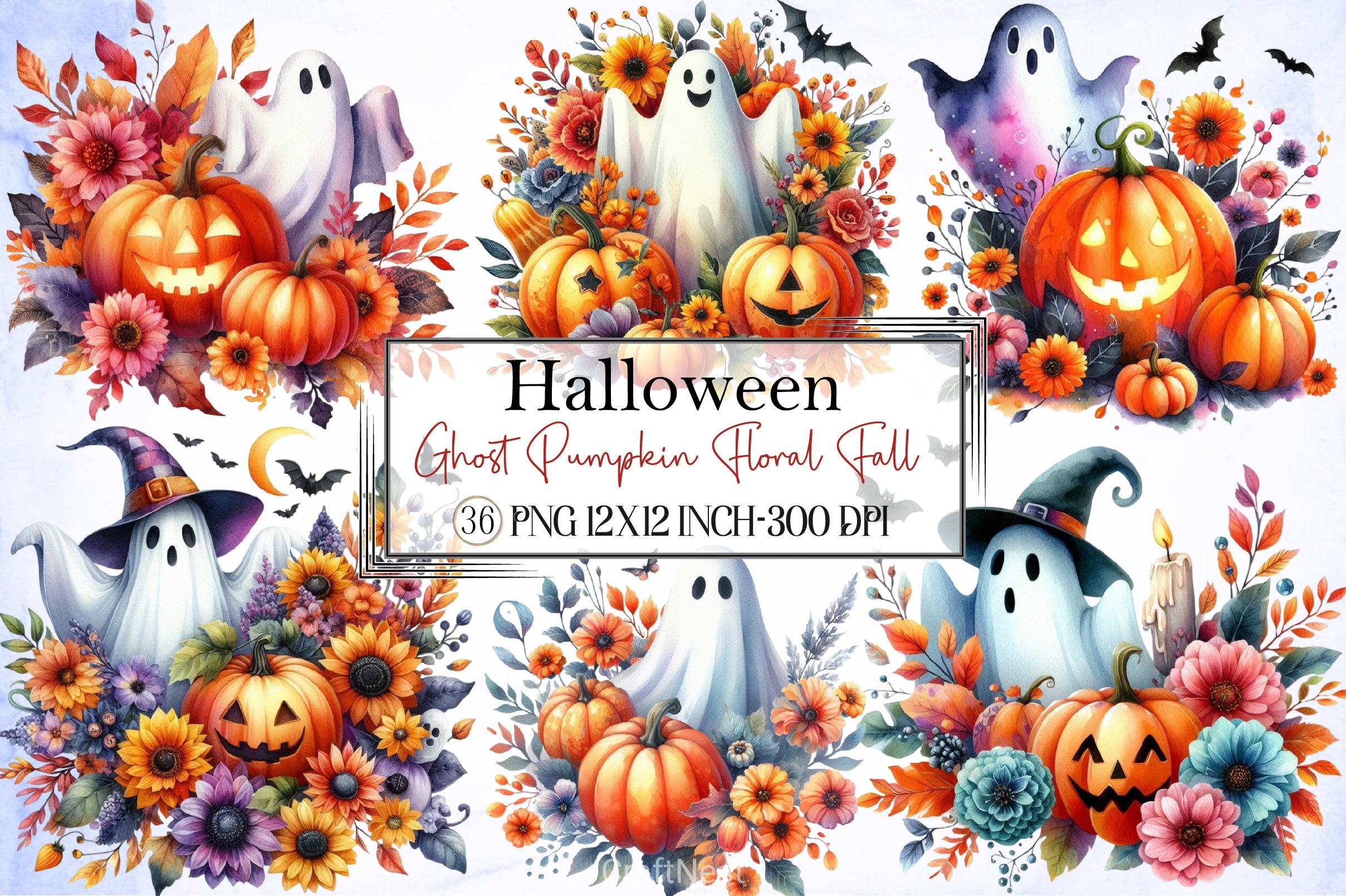 Ghost Pumpkin Floral Halloween Clipart Bundle - CraftNest - Digital Crafting and Art