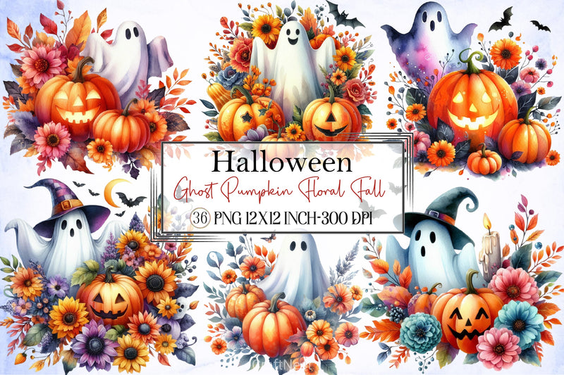 Ghost Pumpkin Floral Halloween Clipart Bundle - CraftNest - Digital Crafting and Art
