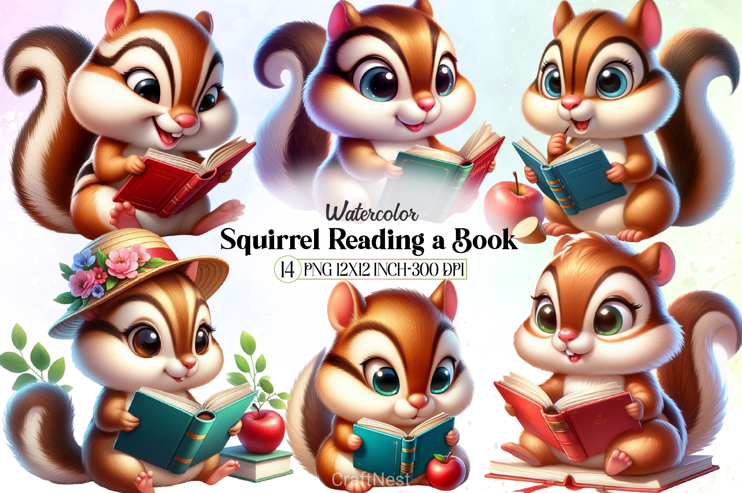 Squirrel Reading Book Clipart Bundle - CraftNest - Digital Crafting and Art