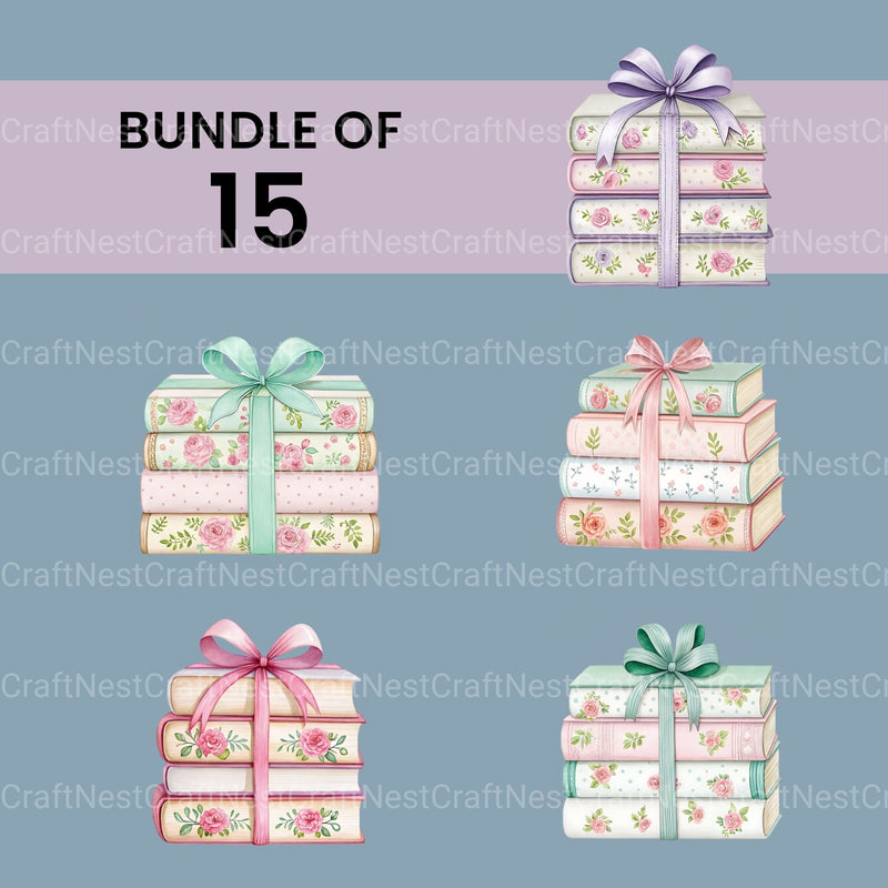 Floral Books Ribbons Clipart Bundle - CraftNest - Digital Crafting and Art