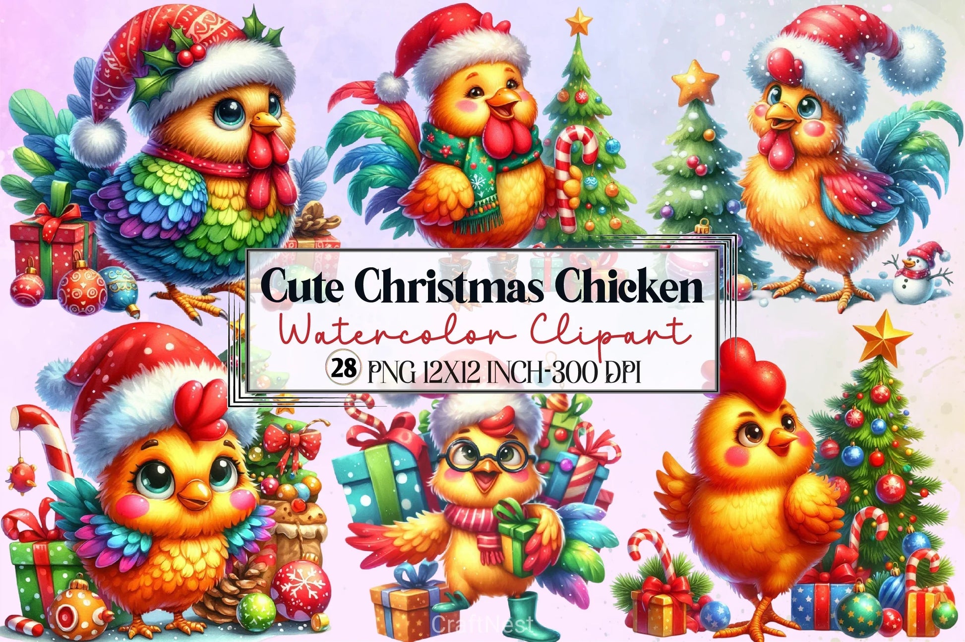 Cute Christmas Chicken Clipart Bundle 4 - CraftNest - Digital Crafting and Art