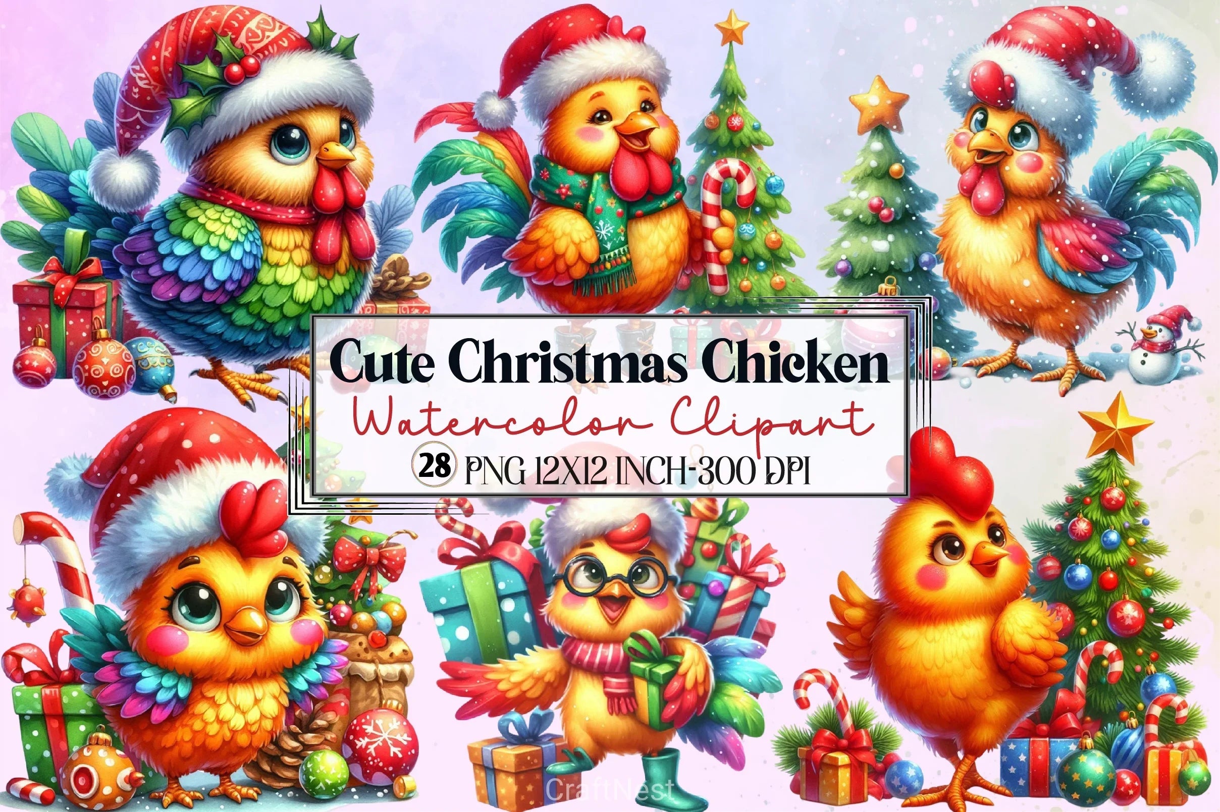 Cute Christmas Chicken Clipart Bundle 4 - CraftNest - Digital Crafting and Art