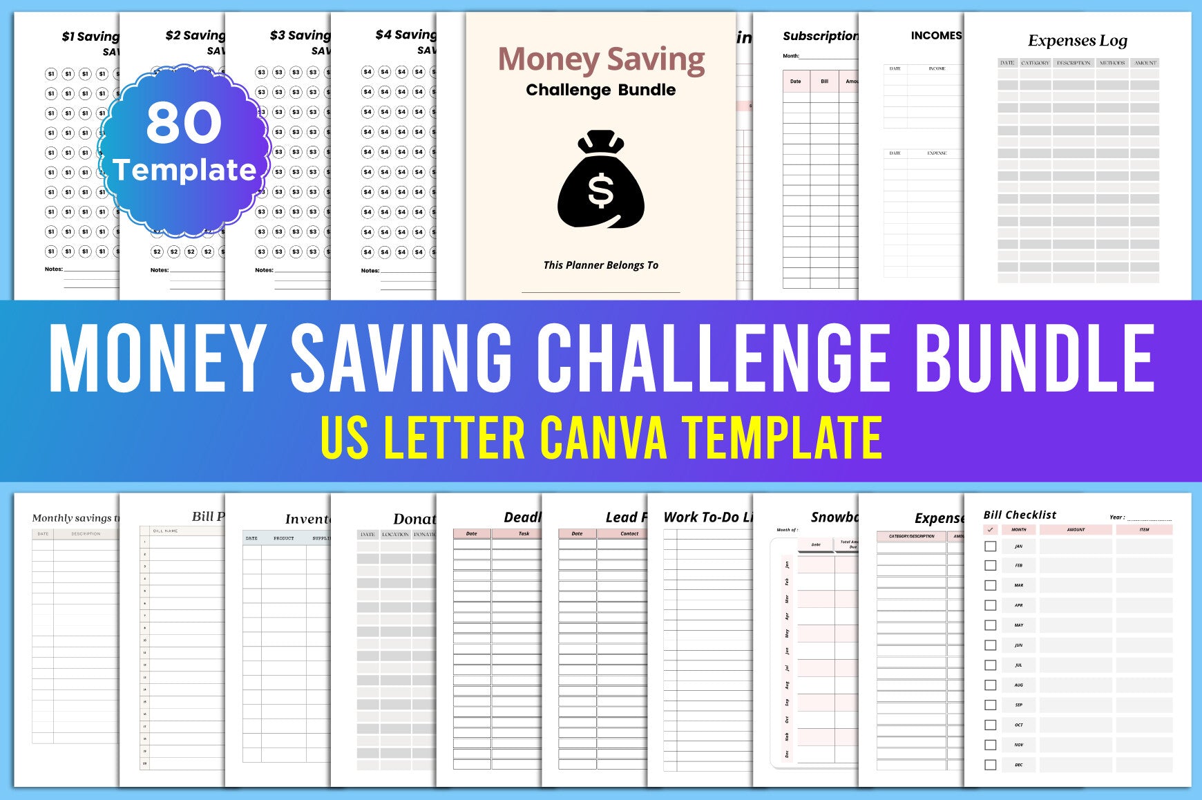 Money Saving Challenge Digital Planner