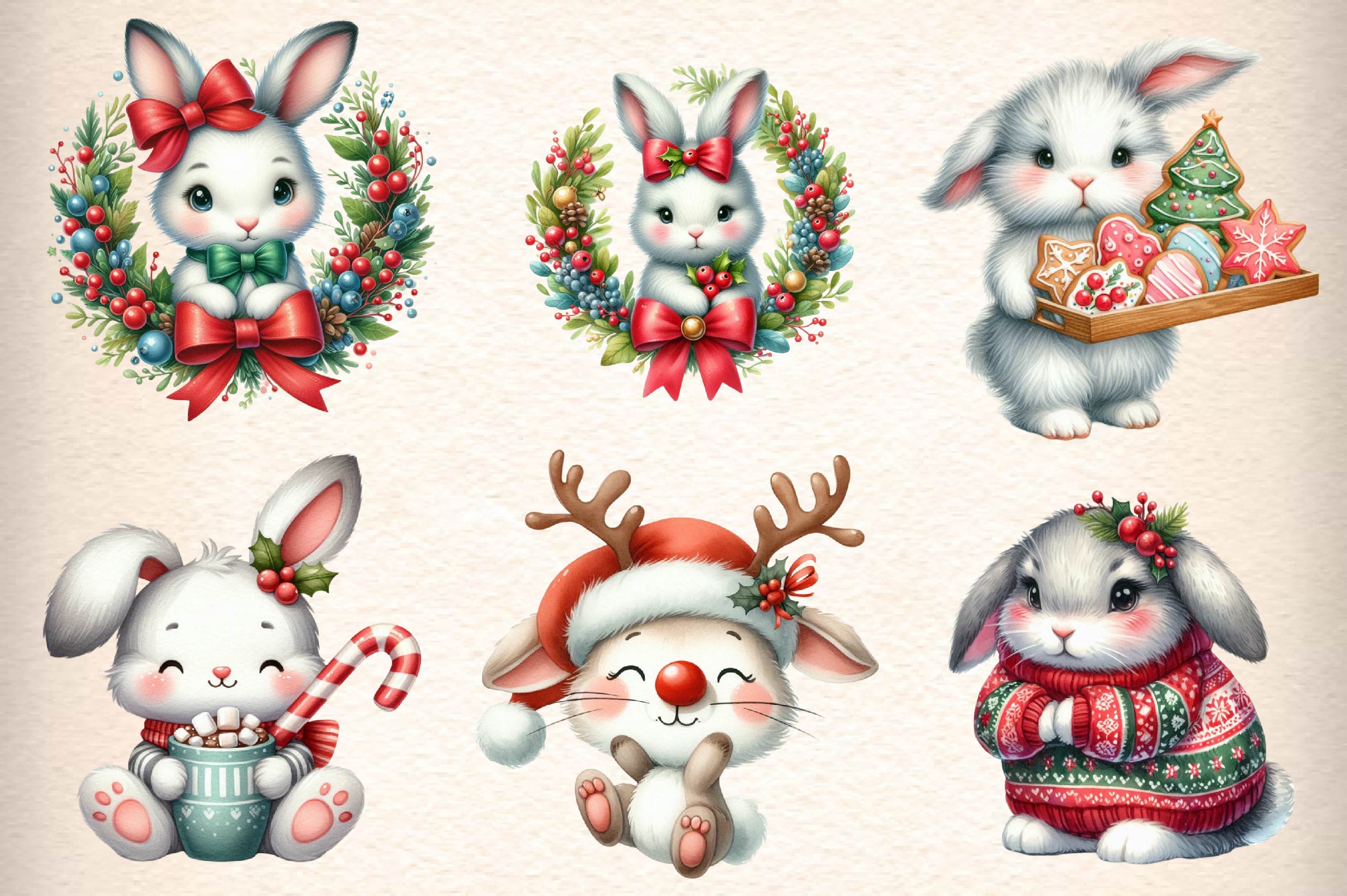 Christmas Bunnies Clipart Bundle - CraftNest - Digital Crafting and Art