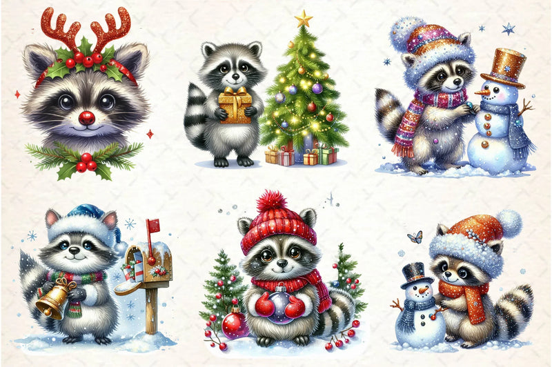 Christmas Raccoon Clipart Bundle - CraftNest - Digital Crafting and Art