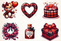 Red & Black Glitter Plaid Valentine Clipart Bundle - CraftNest - Digital Crafting and Art