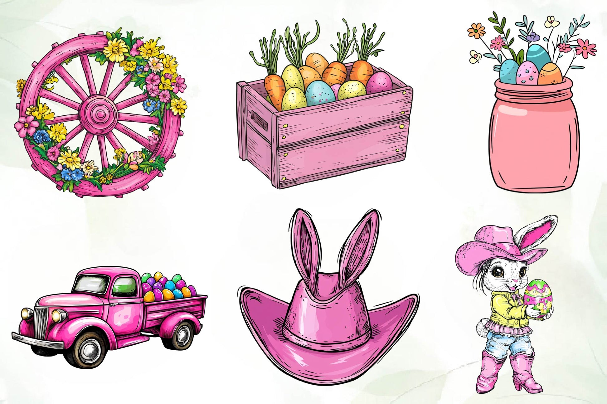 Vintage Pink Easter Western Clipart Bundle - CraftNest - Digital Crafting and Art