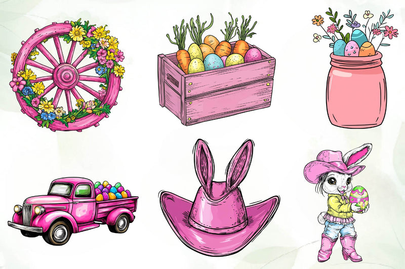 Vintage Pink Easter Western Clipart Bundle - CraftNest - Digital Crafting and Art