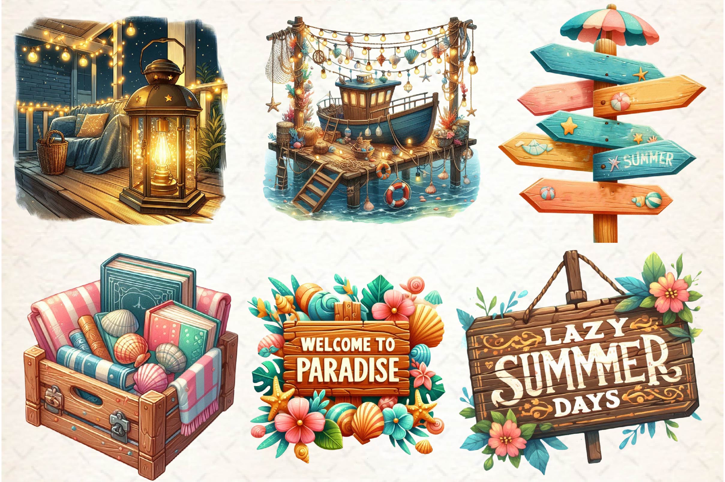 Vintage Summer Decorations Clipart Bundle - CraftNest - Digital Crafting and Art