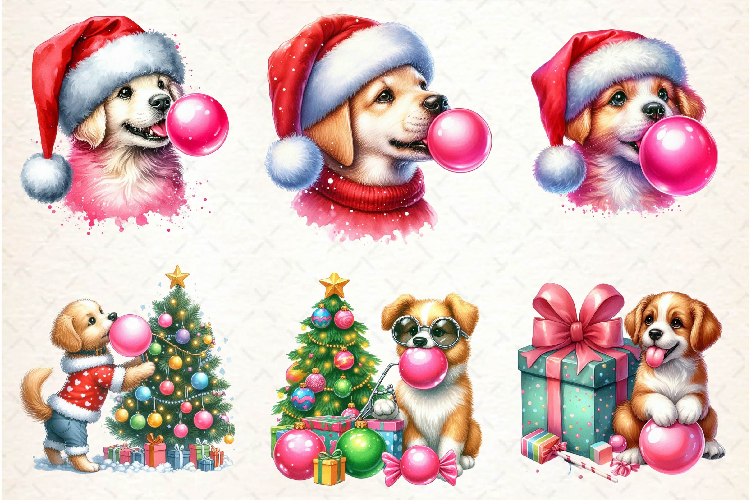 Groovy Christmas Dog And Bubblegum Clipart Bundle - CraftNest - Digital Crafting and Art