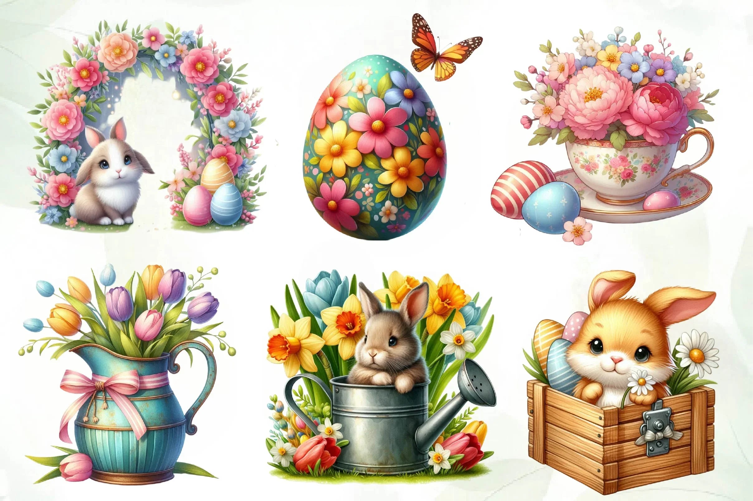 Easter With Spring Flowers Clipart Bundle - CraftNest - Digital Crafting and Art