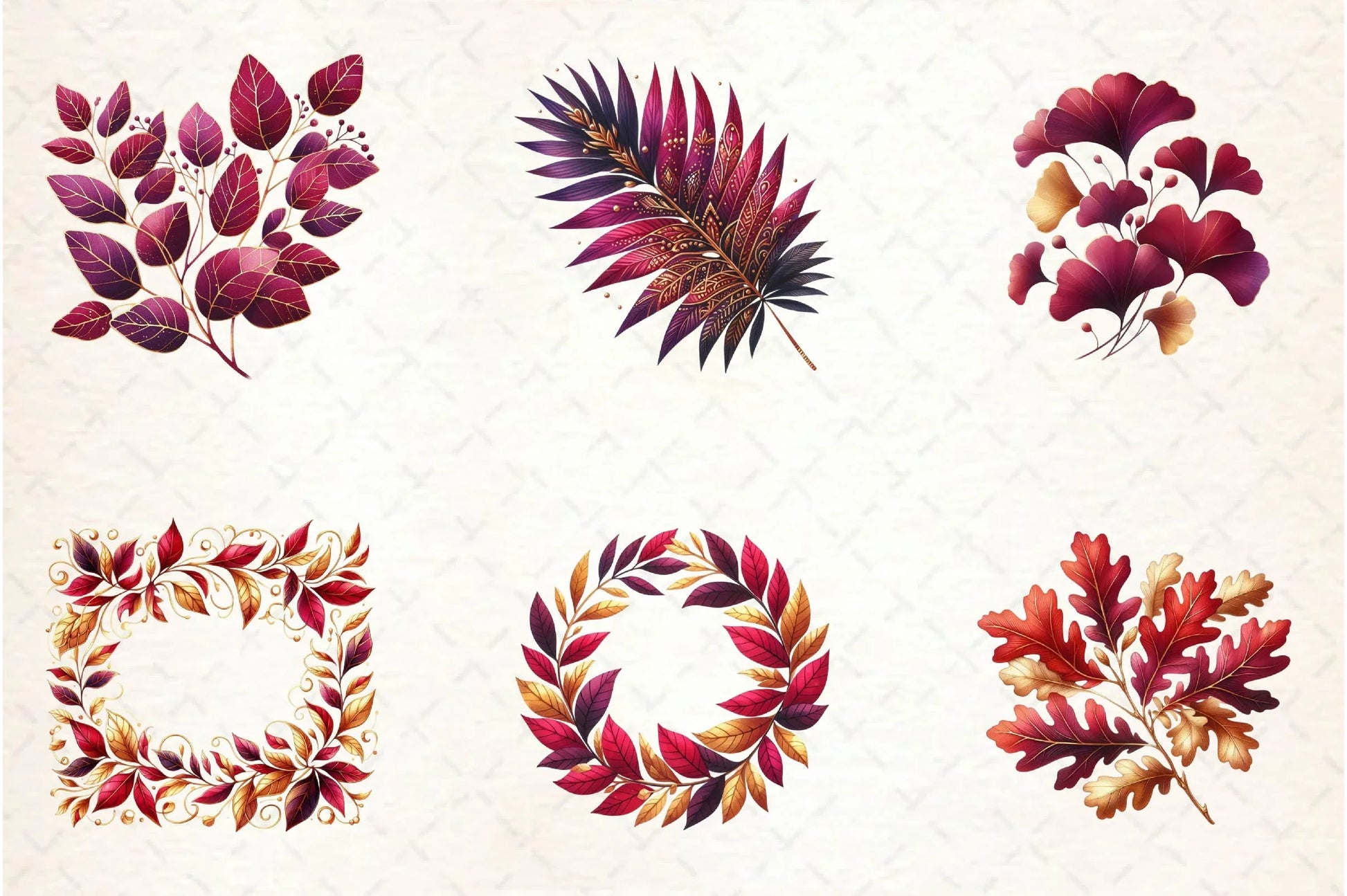 Burgundy And Gold Leaves Clipart Bundle - CraftNest - Digital Crafting and Art