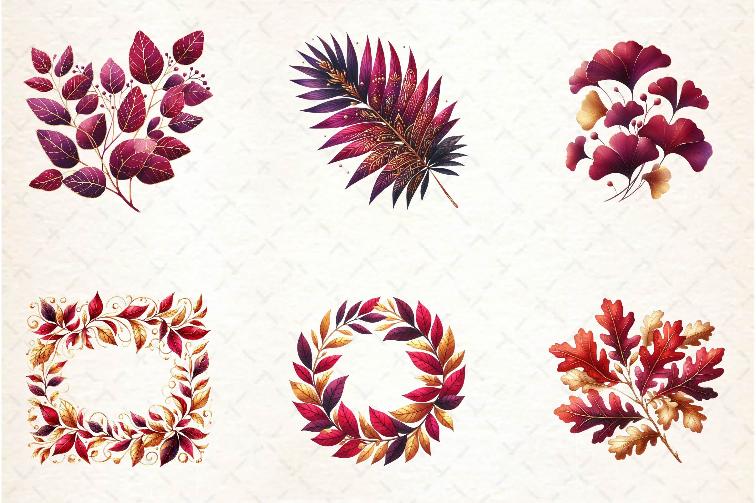 Burgundy And Gold Leaves Clipart Bundle - CraftNest - Digital Crafting and Art