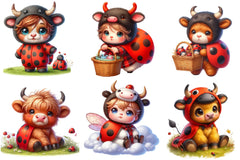 Ladybug Highland Cow Clipart Bundle - CraftNest - Digital Crafting and Art