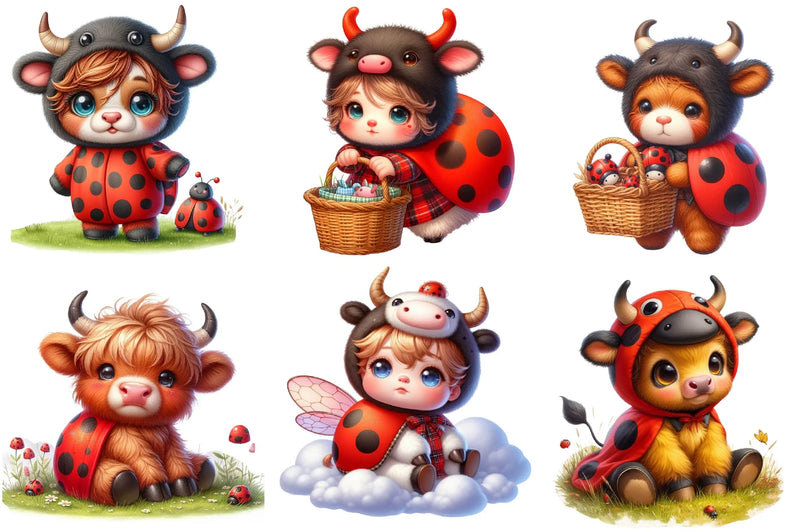 Ladybug Highland Cow Clipart Bundle - CraftNest - Digital Crafting and Art