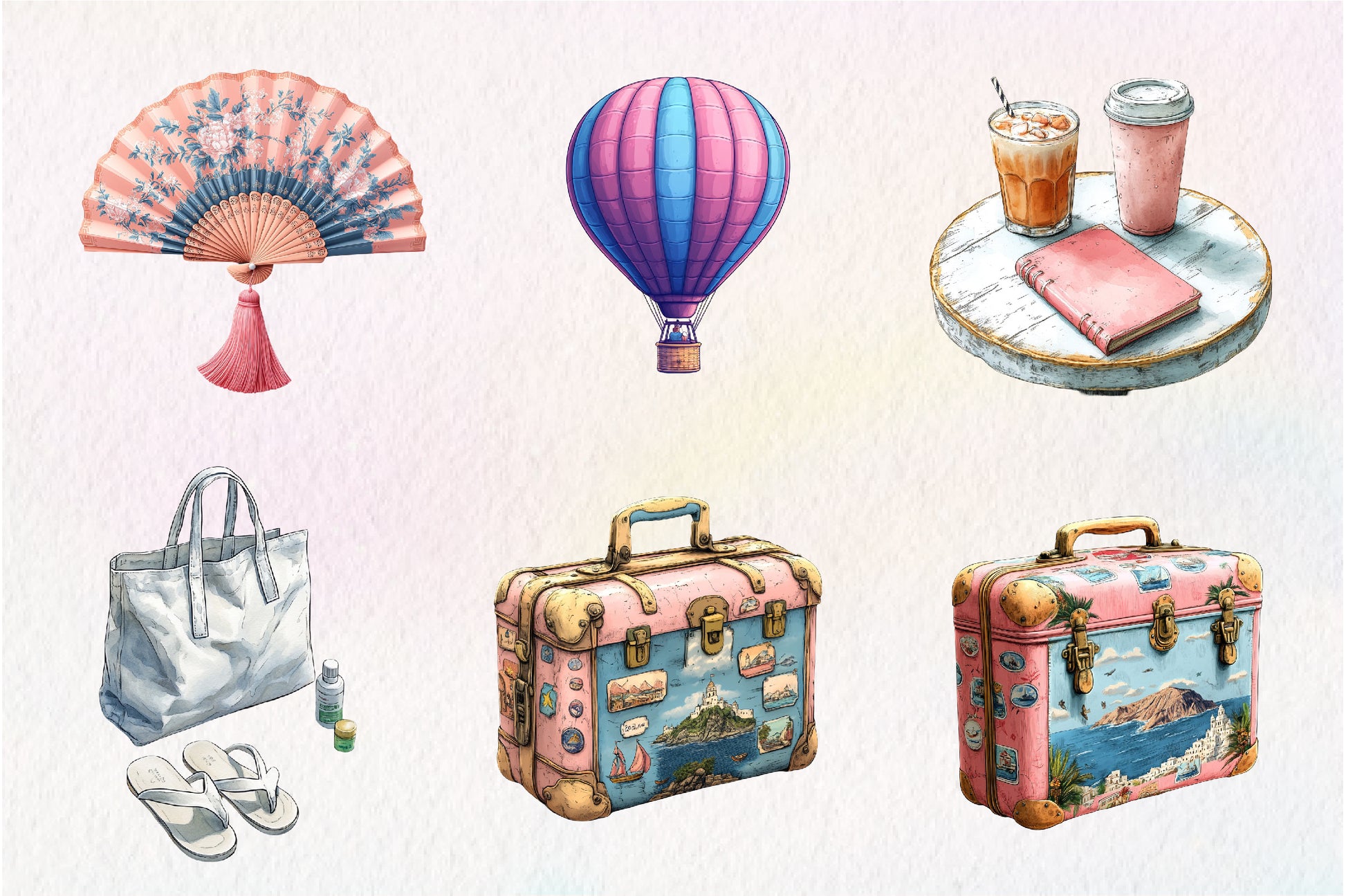 Pink Summer Santorini Travel Clipart Bundle - CraftNest - Digital Crafting and Art