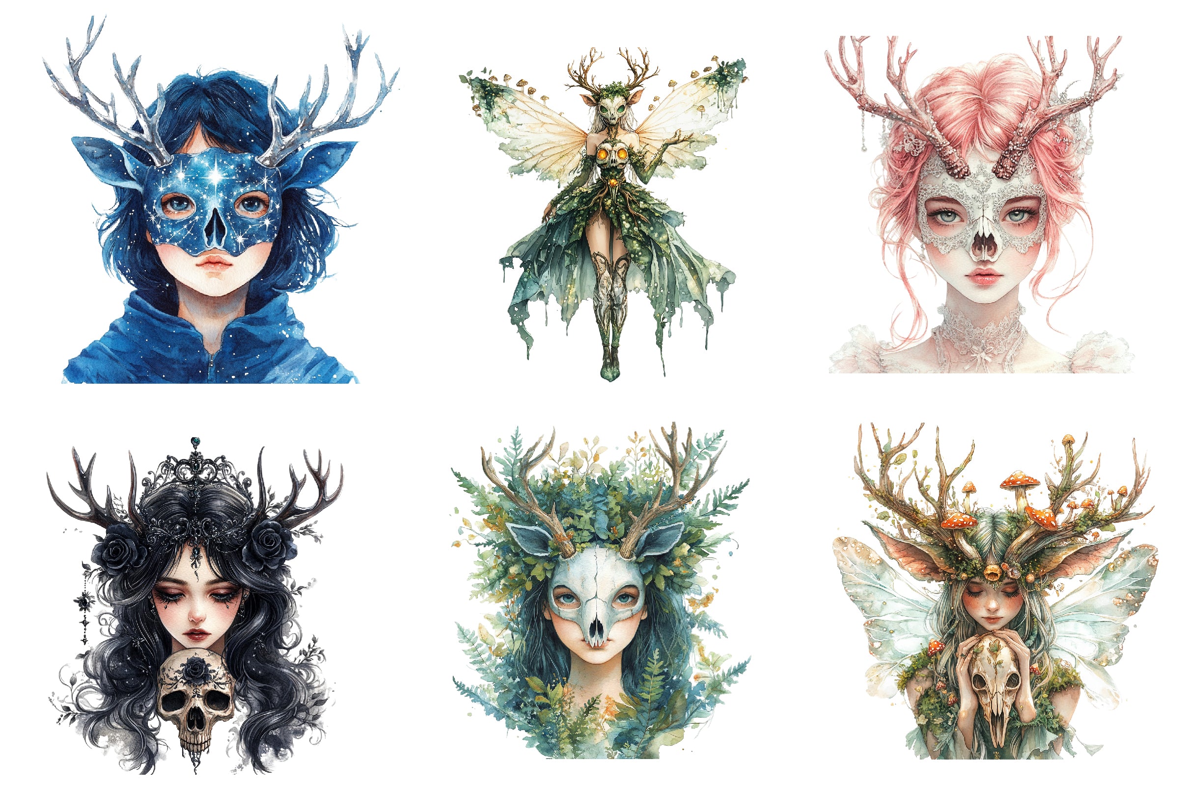 Deer Skull Mask Girls Clipart Bundle - CraftNest - Digital Crafting and Art