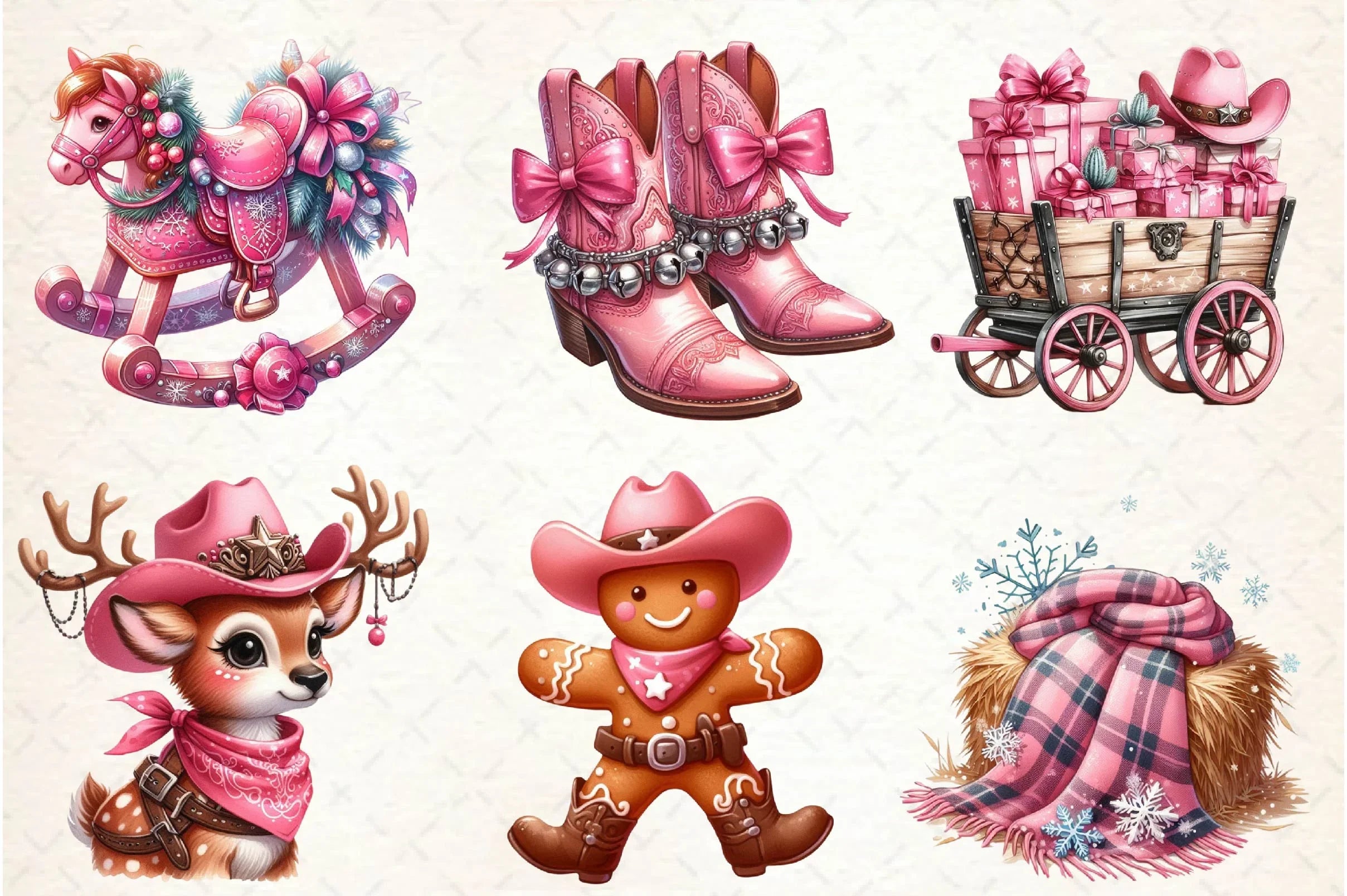 Pink Christmas Cowboy Clipart Bundle - CraftNest - Digital Crafting and Art