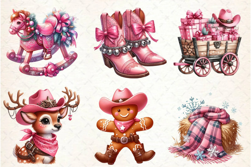 Pink Christmas Cowboy Clipart Bundle - CraftNest - Digital Crafting and Art