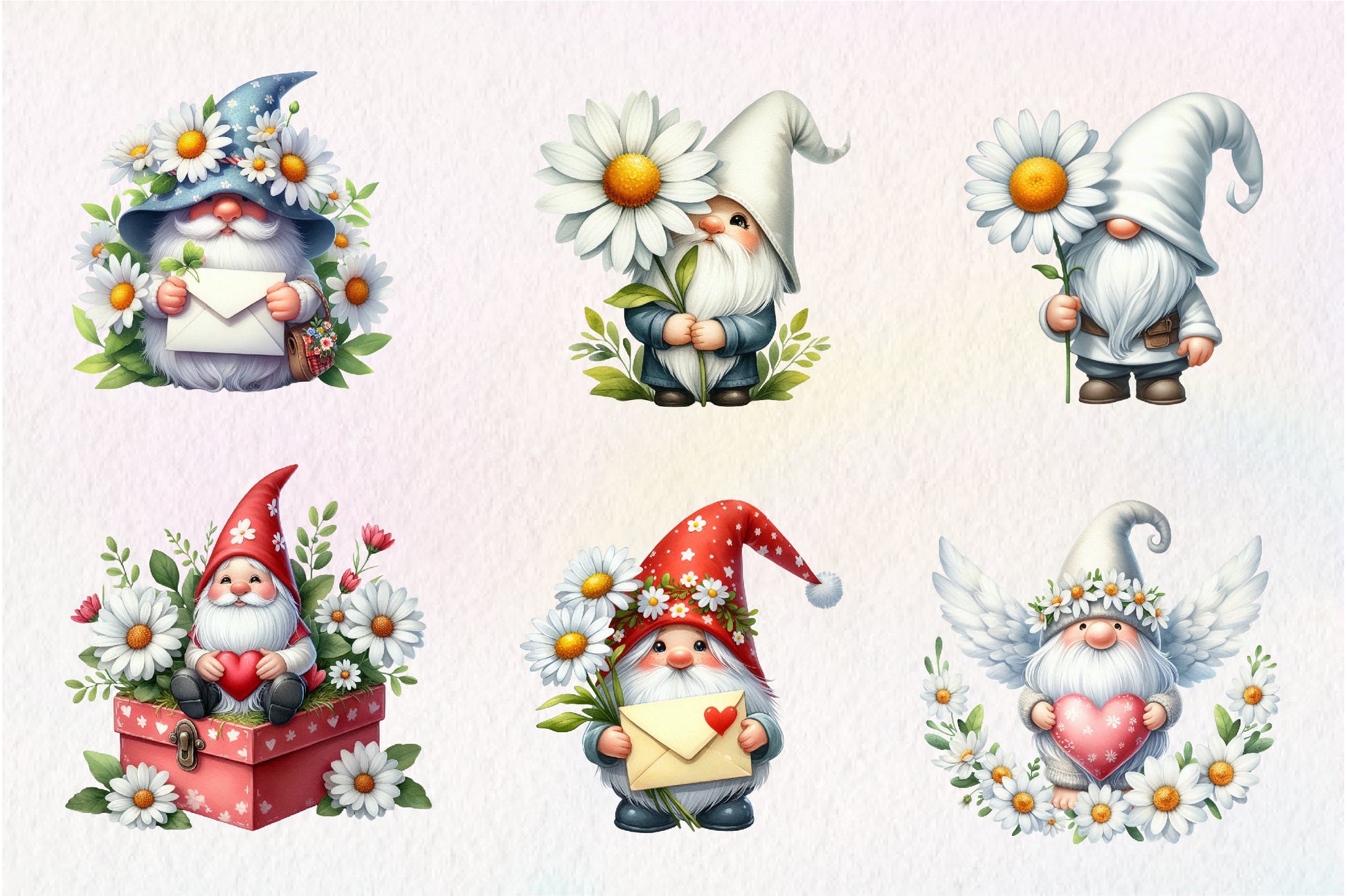 White Gnome Daisy Clipart Bundle - CraftNest - Digital Crafting and Art